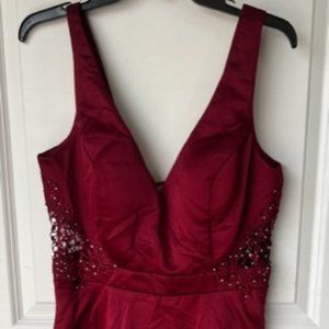 City Studio Sleeveless Burgundy Mini Dress with Side insert Rhinestone detail